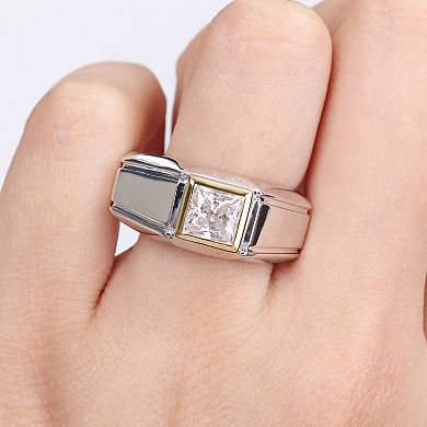Stella Grace Men's Two Tone Sterling Silver Lab-Created Moissanite Solitaire Ring