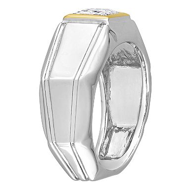 Stella Grace Men's Two Tone Sterling Silver Lab-Created Moissanite Solitaire Ring