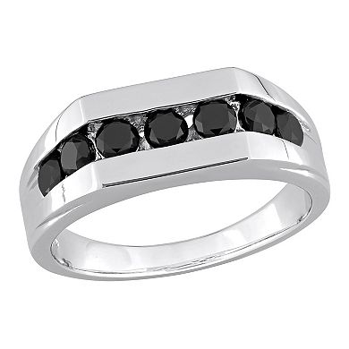 Stella Grace Men's Sterling Silver Black Diamond Accent Channel Set Ring