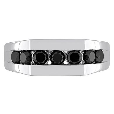 Stella Grace Men's Sterling Silver Black Diamond Accent Channel Set Ring