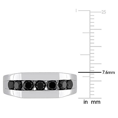 Stella Grace Men's Sterling Silver Black Diamond Accent Channel Set Ring