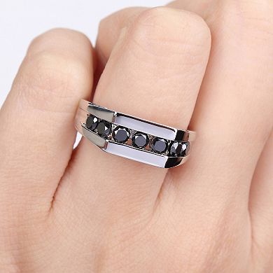 Stella Grace Men's Sterling Silver Black Diamond Accent Channel Set Ring