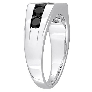 Stella Grace Men's Sterling Silver Black Diamond Accent Channel Set Ring