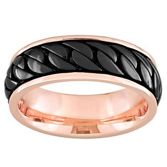 Stella Grace Men's Rose Gold Tone Sterling Silver Ribbed Design with Black Rhodium