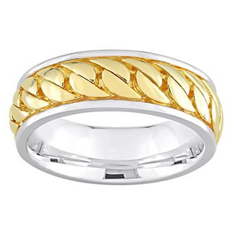 Stella Grace Men's Two Tone Sterling Silver Ribbed Design Ring