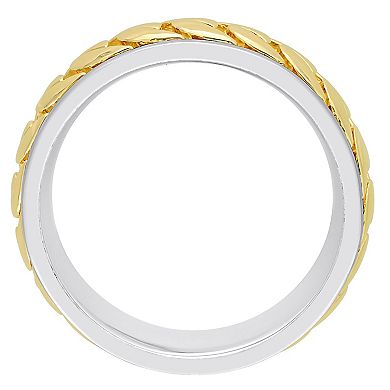 Stella Grace Men's Two Tone Sterling Silver Ribbed Design Ring