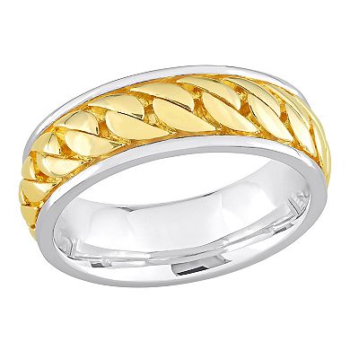 Stella Grace Men's Two Tone Sterling Silver Ribbed Design Ring