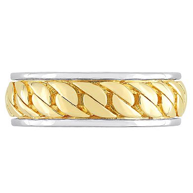 Stella Grace Men's Two Tone Sterling Silver Ribbed Design Ring