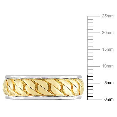 Stella Grace Men's Two Tone Sterling Silver Ribbed Design Ring