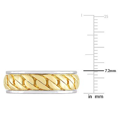 Stella Grace Men's Two Tone Sterling Silver Ribbed Design Ring