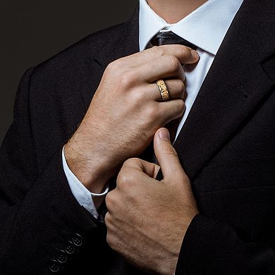 Stella Grace Men's Two Tone Sterling Silver Ribbed Design Ring