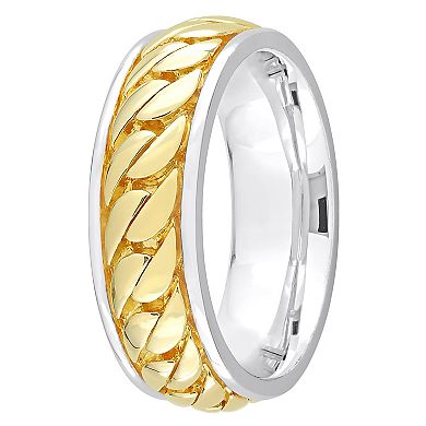 Stella Grace Men's Two Tone Sterling Silver Ribbed Design Ring