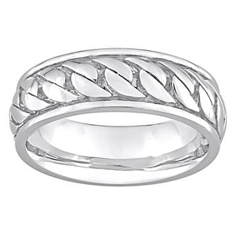 Stella Grace Men's Sterling Silver Ribbed Design Ring