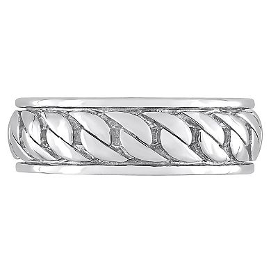 Stella Grace Men's Sterling Silver Ribbed Design Ring