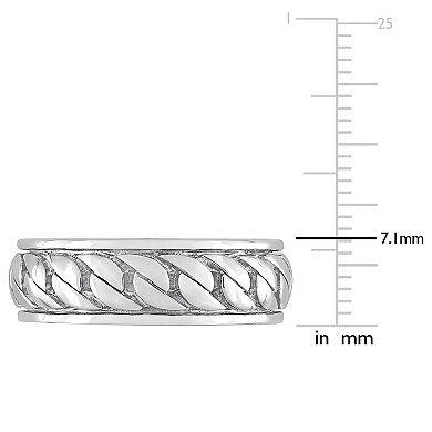 Stella Grace Men's Sterling Silver Ribbed Design Ring