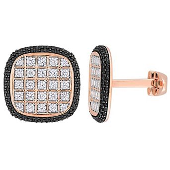 Stella Grace Men's Rose Gold Tone Sterling Silver Lab-Created White Sapphire & Black Spinel Square Cluster Cuff Links