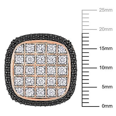 Stella Grace Men's Rose Gold Tone Sterling Silver Lab-Created White Sapphire & Black Spinel Square Cluster Cuff Links