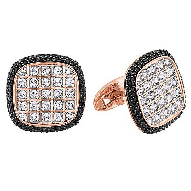Stella Grace Men's Rose Gold Tone Sterling Silver Lab-Created White Sapphire & Black Spinel Square Cluster Cuff Links