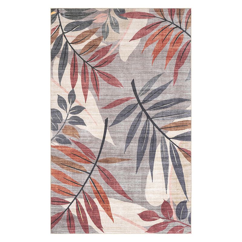 nuLoom Mayra Tropical Leaves Machine Washable Indoor/Outdoor Area Rug, Red, 5X8 Ft