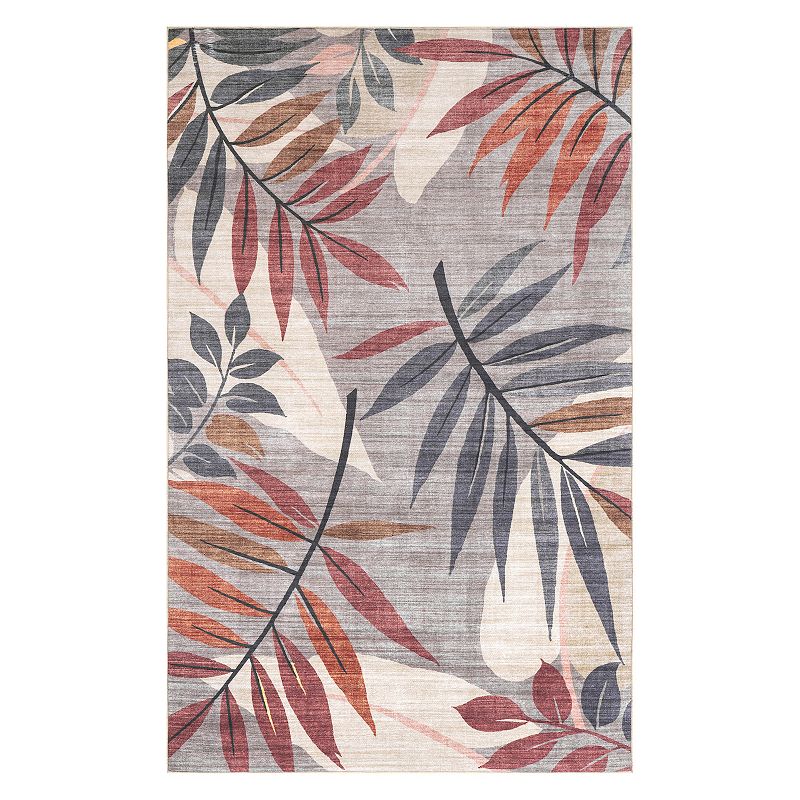 nuLoom Mayra Tropical Leaves Machine Washable Indoor/Outdoor Area Rug, Red, 8X10 Ft