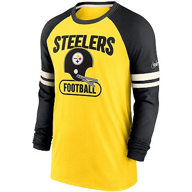 Men's Nike Gold/Black Pittsburgh Steelers Throwback Raglan Long Sleeve T-Shirt