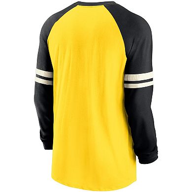 Men's Nike Gold/Black Pittsburgh Steelers Throwback Raglan Long Sleeve T-Shirt
