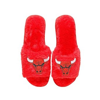 Women's FOCO Red Chicago Bulls Rhinestone Fuzzy Slippers
