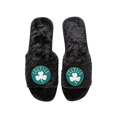 Women s FOCO Black Boston Celtics Rhinestone Fuzzy Slippers