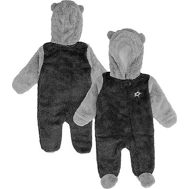 Newborn Black Dallas Stars Game Nap Teddy Fleece Bunting Full-Zip Sleeper