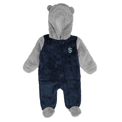 Newborn Deep Sea Blue Seattle Kraken Game Nap Teddy Fleece Bunting Full-Zip Sleeper