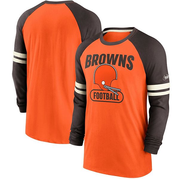 Men's Nike Orange/Brown Cleveland Browns Throwback Raglan Long