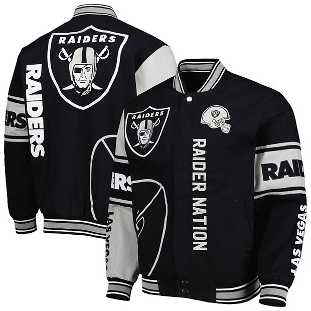 Men's JH Design Black/Silver Las Vegas Raiders Twill Full-Snap Jacket