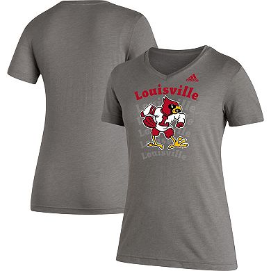 Women's adidas Heathered Gray Louisville Cardinals Vault Logo Repeat Tri-Blend V-Neck T-Shirt