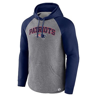 Men's Fanatics Branded Heathered Gray/Navy New England Patriots By Design Raglan Pullover Hoodie