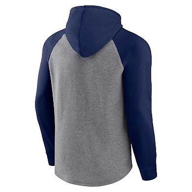 Men's Fanatics Branded Heathered Gray/Navy New England Patriots By Design Raglan Pullover Hoodie