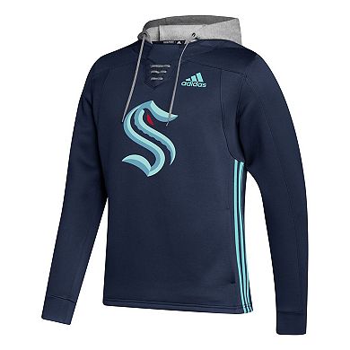 Men's adidas Deep Sea Blue Seattle Kraken Skate Lace AEROREADY Team Pullover Hoodie