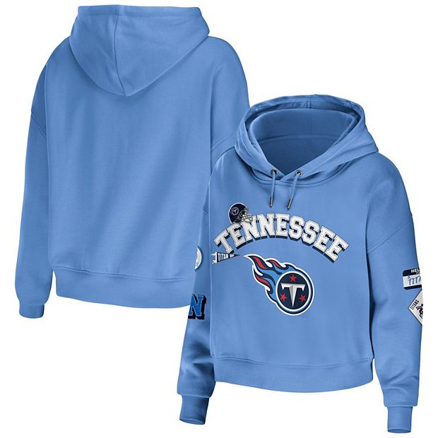 WEAR by Erin Andrews Women's WEAR by Erin Andrews Light Blue Tennessee  Titans Plus Size Modest Cropped Pullover Hoodie