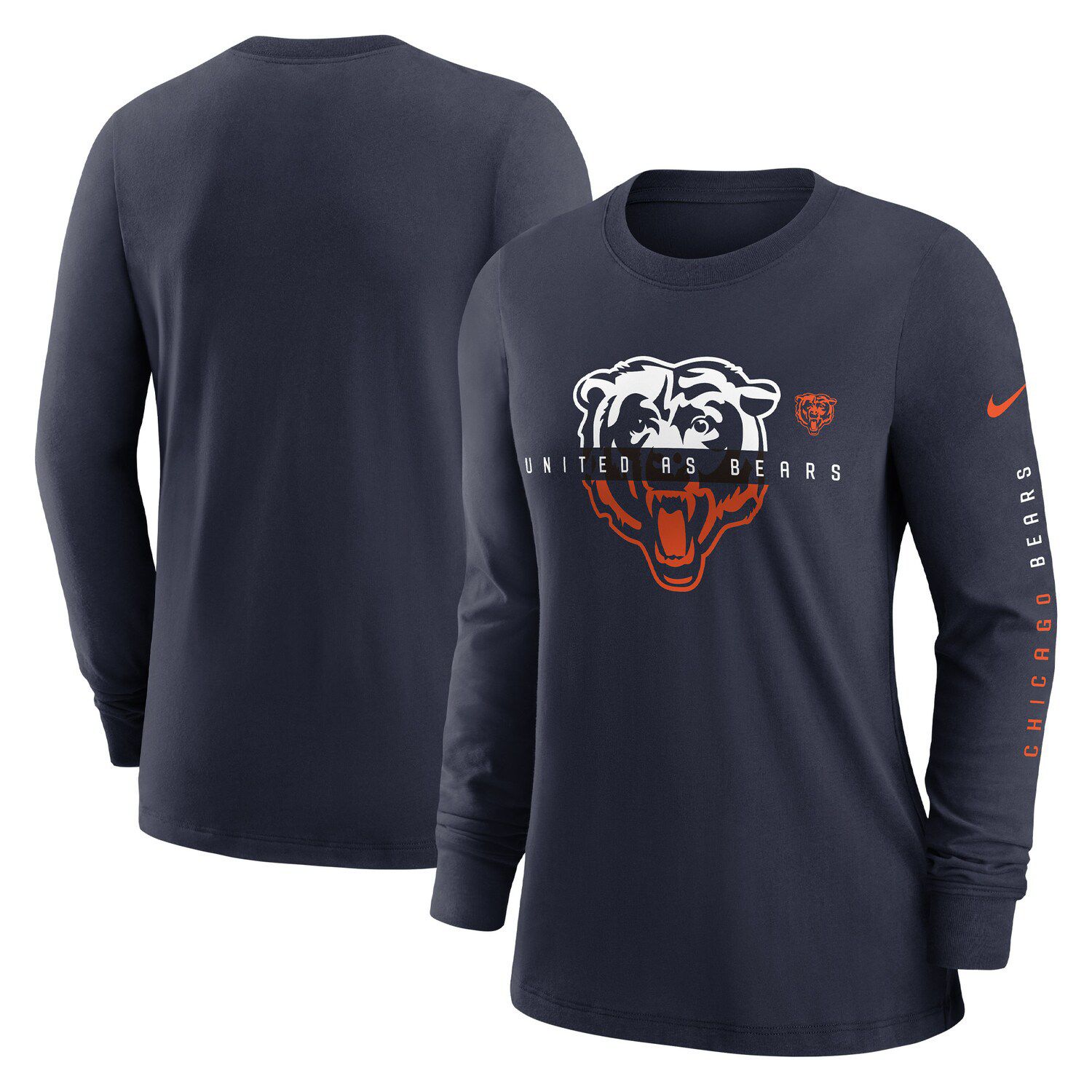 Women's Chicago Bears Klew Navy Wordmark Flannel Button-Up Long Sleeve T-Shirt Size: Small