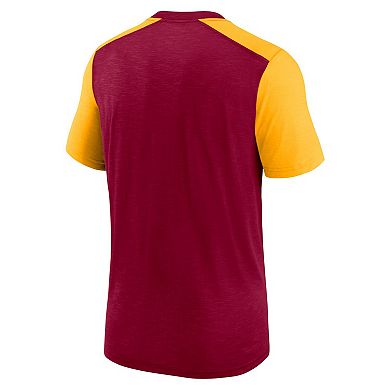Men's Nike Heathered Burgundy/Heathered Gold Washington Commanders Color Block Team Name T-Shirt