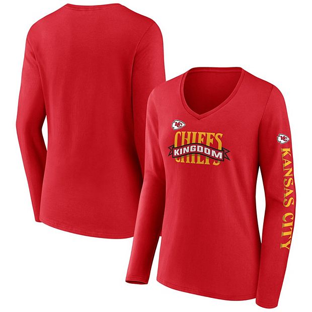 Women's Fanatics Branded Red Kansas City Chiefs Hometown Sweep Long Sleeve  V-Neck T-Shirt