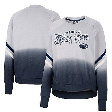Women's Colosseum Gray Penn State Nittany Lions Cue Cards Dip-Dye Raglan Pullover Sweatshirt