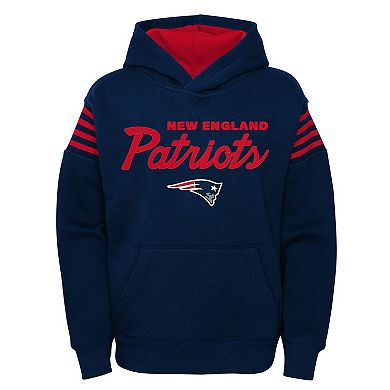 Youth Navy New England Patriots The Champ Is Here Pullover Hoodie