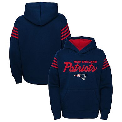 Youth Navy New England Patriots The Champ Is Here Pullover Hoodie