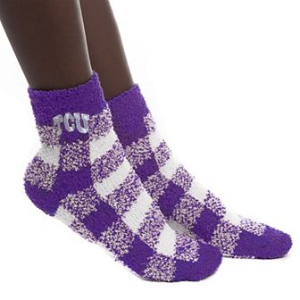 Women's ZooZatz TCU Horned Frogs Fuzzy Buffalo Check Crew Socks