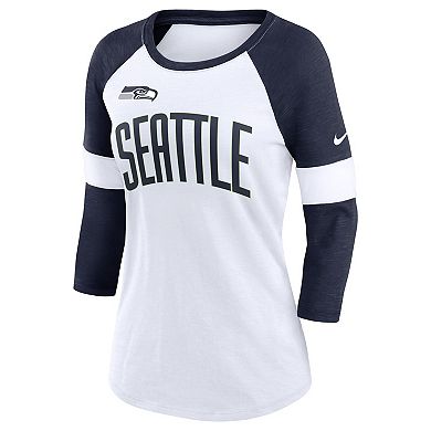 Women's Nike Seattle Seahawks White/Heathered College Navy Football Pride Slub 3/4 Raglan Sleeve T-Shirt