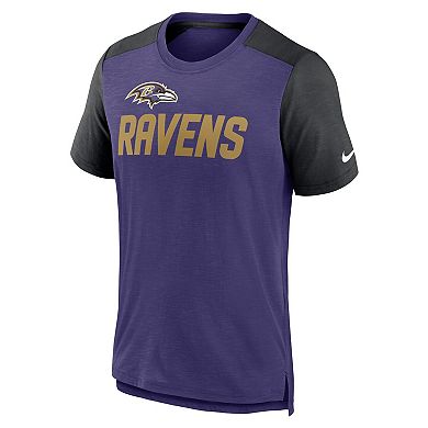Men's Nike Heathered Purple/Heathered Black Baltimore Ravens Color Block Team Name T-Shirt
