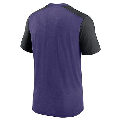 Men's Nike Heathered Purple/Heathered Black Baltimore Ravens Color Block Team Name T-Shirt