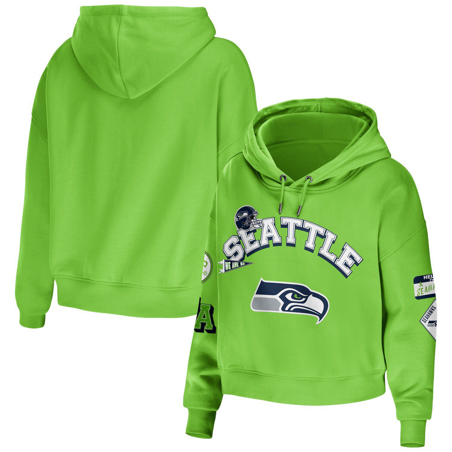 Women's Fanatics Branded College Navy/Neon Green Seattle Seahawks Colors of Pride Colorblock Pullover Hoodie