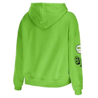 Women's WEAR by Erin Andrews Neon Green Seattle Seahawks Plus Size Modest Cropped Pullover Hoodie