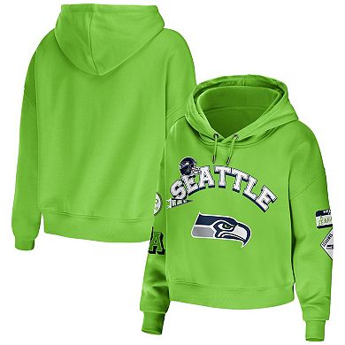 Women's WEAR by Erin Andrews Neon Green Seattle Seahawks Plus Size Modest Cropped Pullover Hoodie